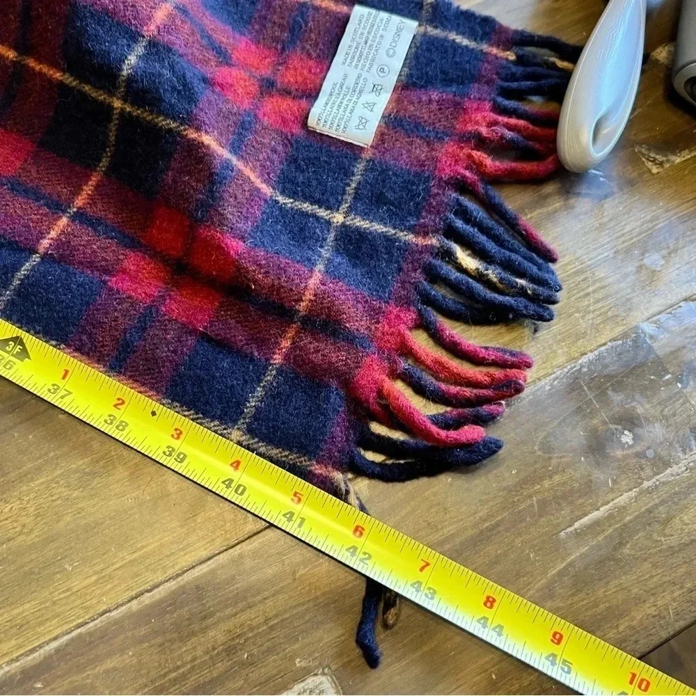 Vintage Disney Winnie The Pooh Plaid Grid Lambs Wool Scarf Winter Embroidered